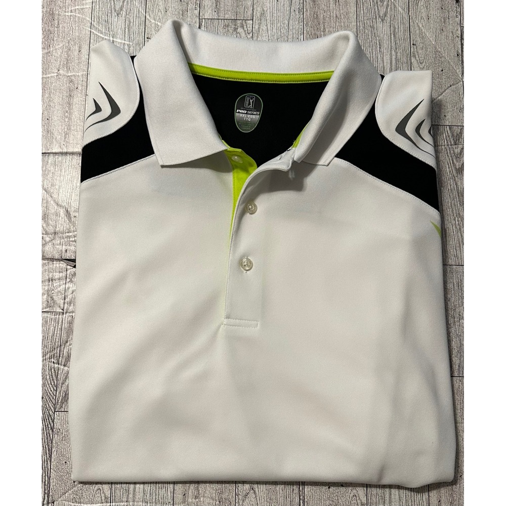 PGA Tour Pro Series XXL‎ Golf Polo Shirt White Black Green Short Sleeve